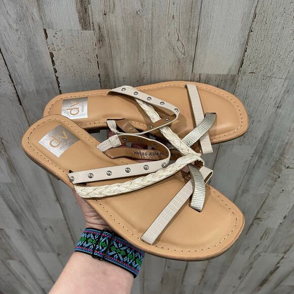 DV by Dolce Vita Jessa Strappy Flats Sandals Womens Size 6.5 Studded Metallic - Picture 1 of 4